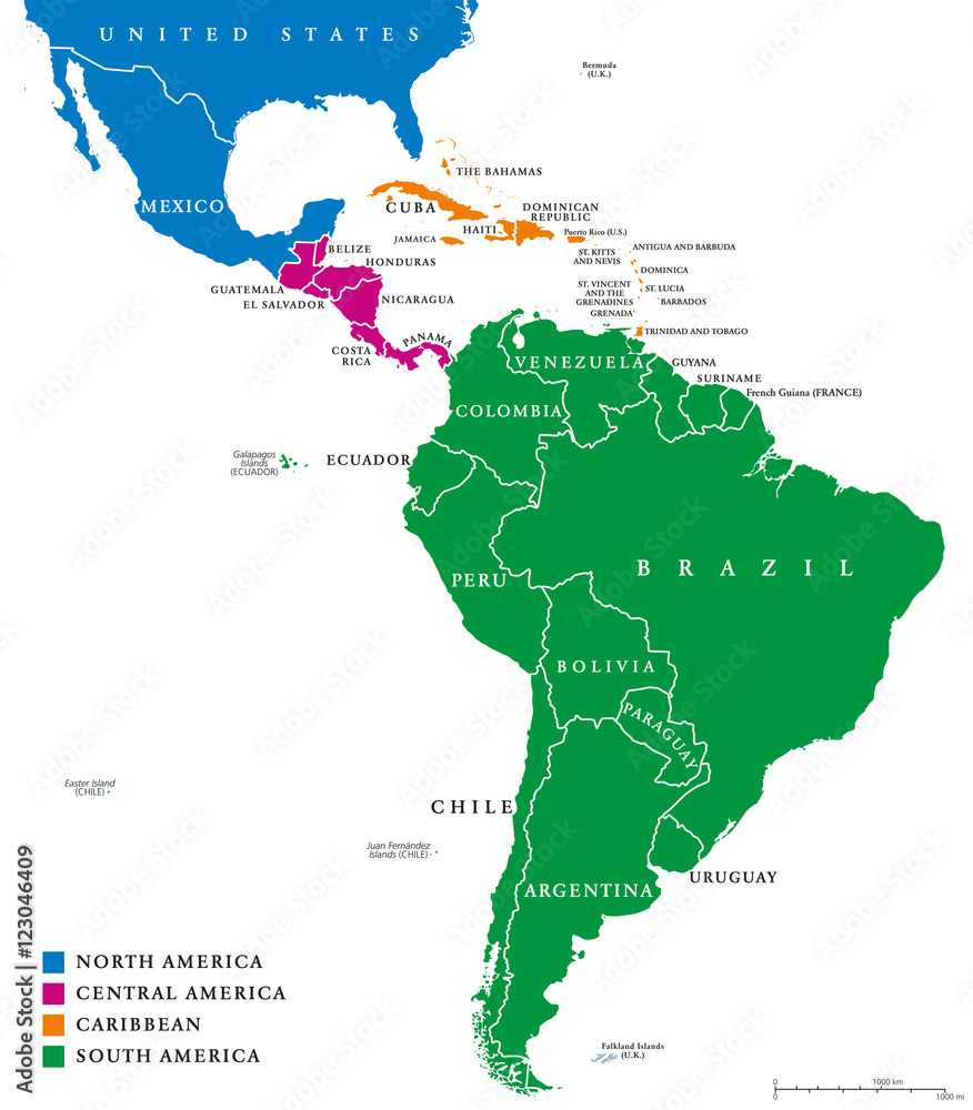 stock vektorgrafik latin america regions political map the within north america central america and south america map Stock-Vektorgrafik „Latin America Regions Political Map. The within North America Central America and South America Map