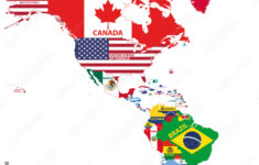 Stock-Vektorgrafik „North And South America Map With Country Names inside Map of North America and South America with Countries