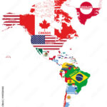 Stock Vektorgrafik „North And South America Map With Country Names Throughout North And South America Map With Flags