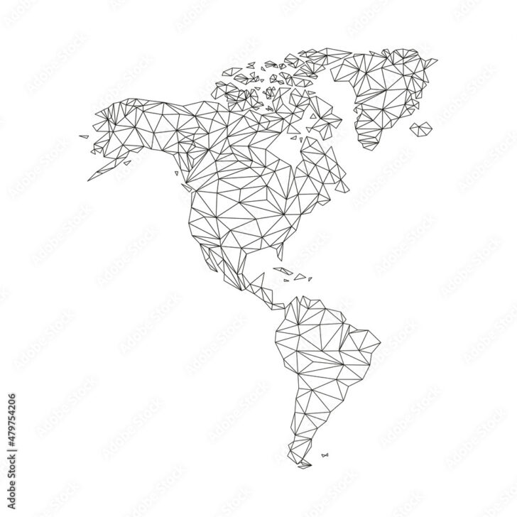 North and South America Map Black and White