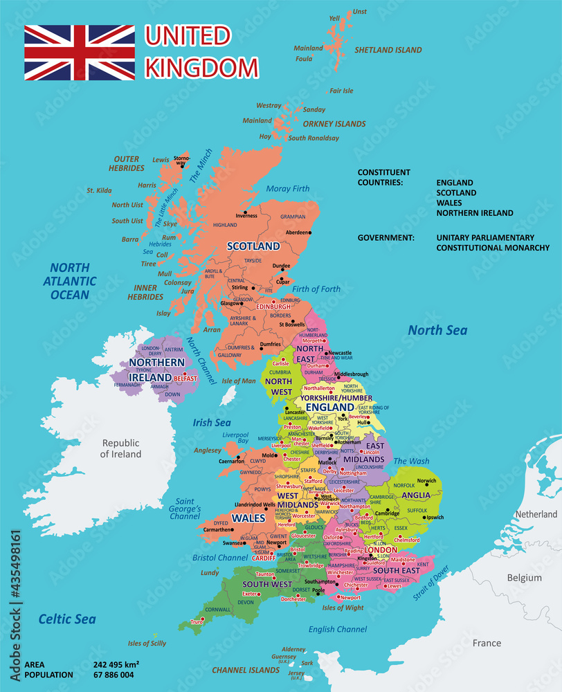 Stock-Vektorgrafik „Political And Administrative Vector Map Of in Map of England and Scotland Counties