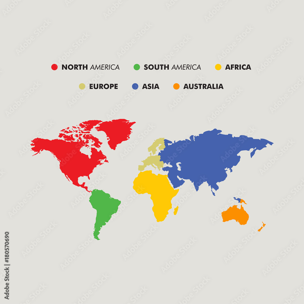 Stock-Vektorgrafik „Seven Continents Map With National Borders in Map Of North America South America And Europe