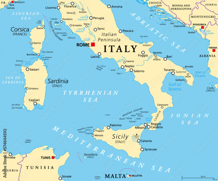 Map of Italy and Sicily