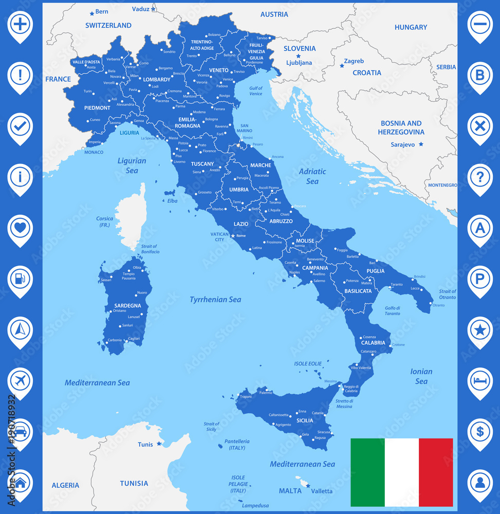 Stock-Vektorgrafik „The Detailed Map Of The Italy With Regions Or within Map of Italy with Islands