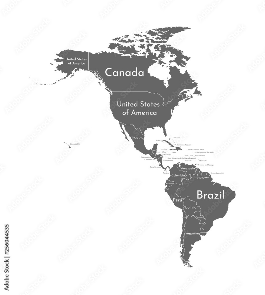 Stock-Vektorgrafik „Vector Illustration With Map Of North And in Map of North and South America Black and White