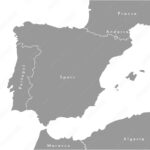 Stock Vektorgrafik „Vector Modern Illustration In Grey Color With Map Of France Portugal And Spain