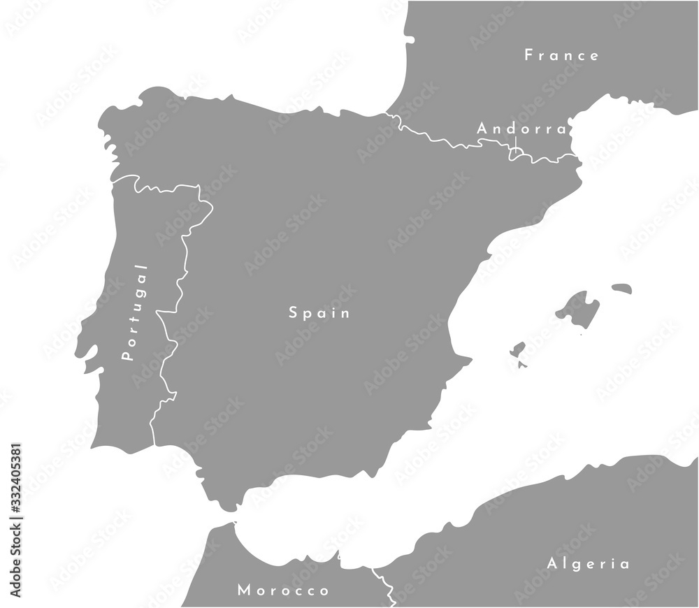 Stock-Vektorgrafik „Vector Modern Illustration In Grey Color with Map Of France Portugal And Spain