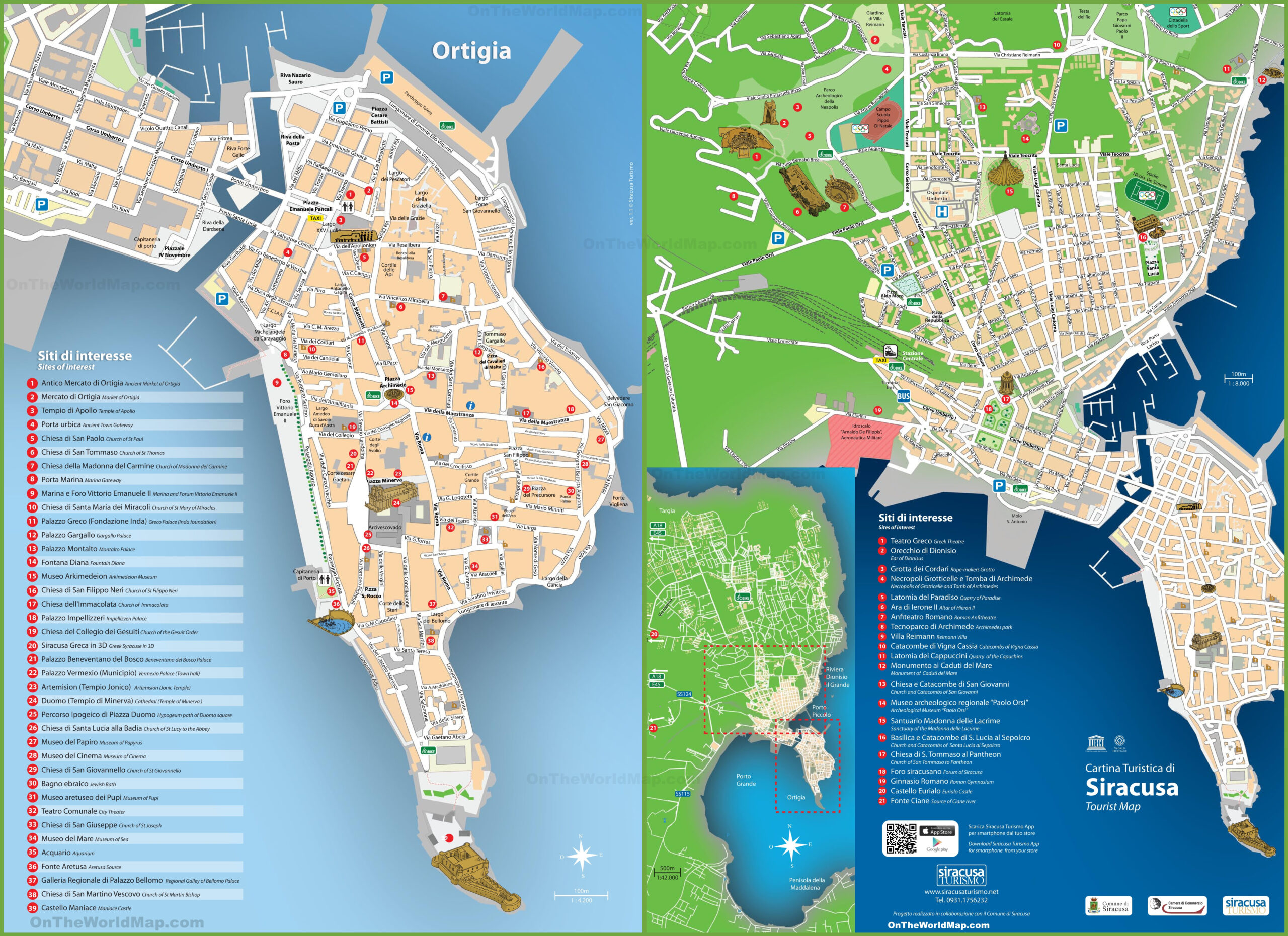 Syracuse Tourist Map - Ontheworldmap inside Map of SiracUSA Sicily Italy