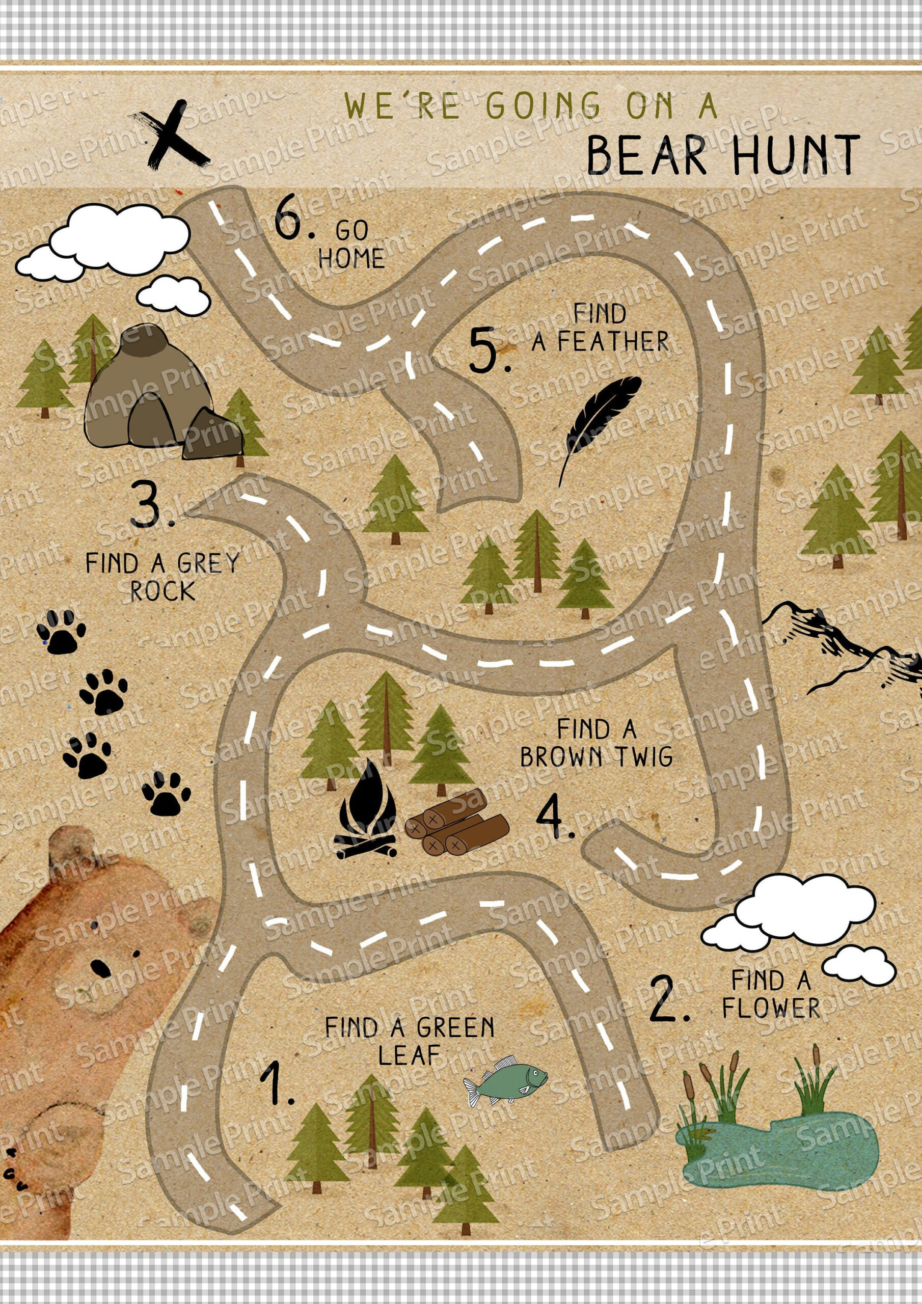 Teddy Bear Picnic Game Map - Printable Bear Hunt Party Game Map in Going on A Bear Hunt Map Printable