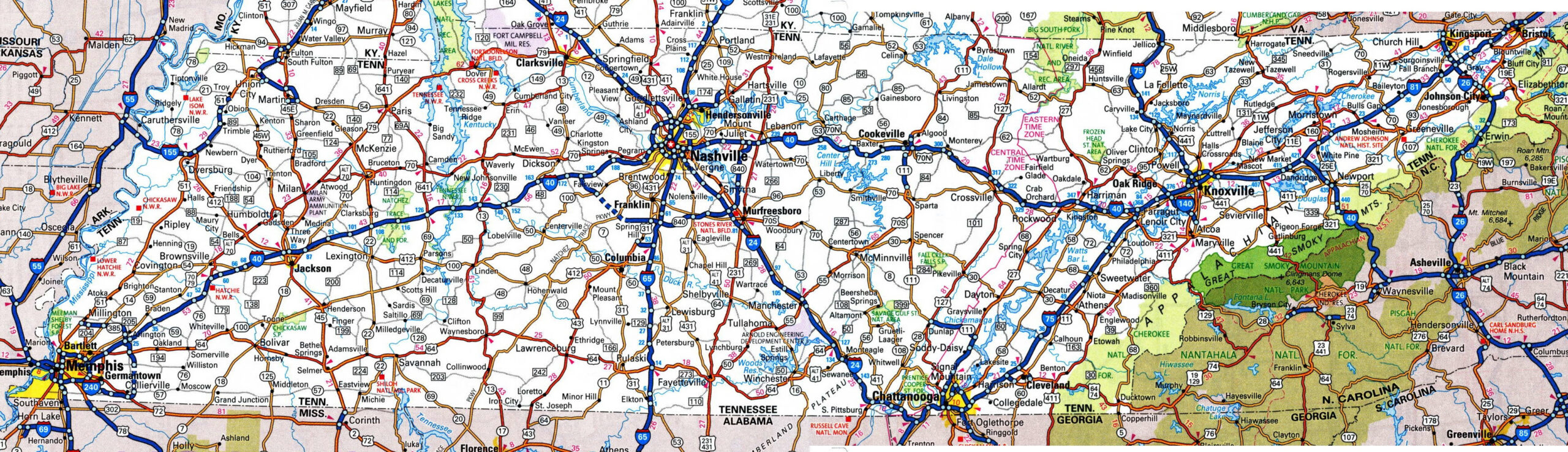 Tennessee Road Map - Ontheworldmap pertaining to Free Printable Road Map Of Tennessee