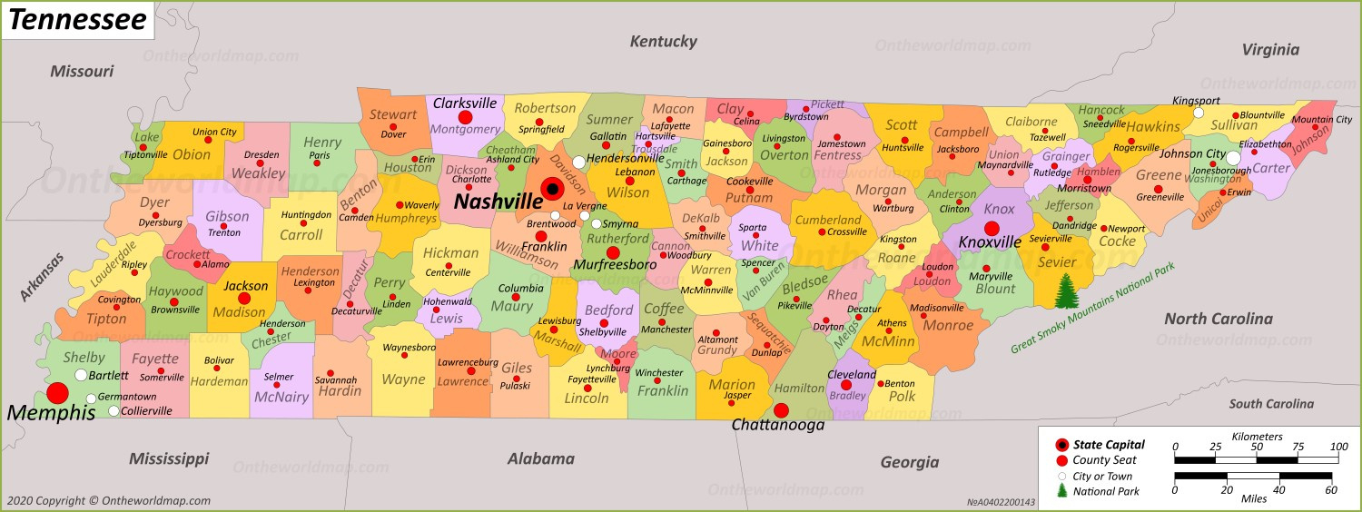 Tennessee State Map | Usa | Maps Of Tennessee (Tn) in Free Printable Map of Tennessee Counties and Cities