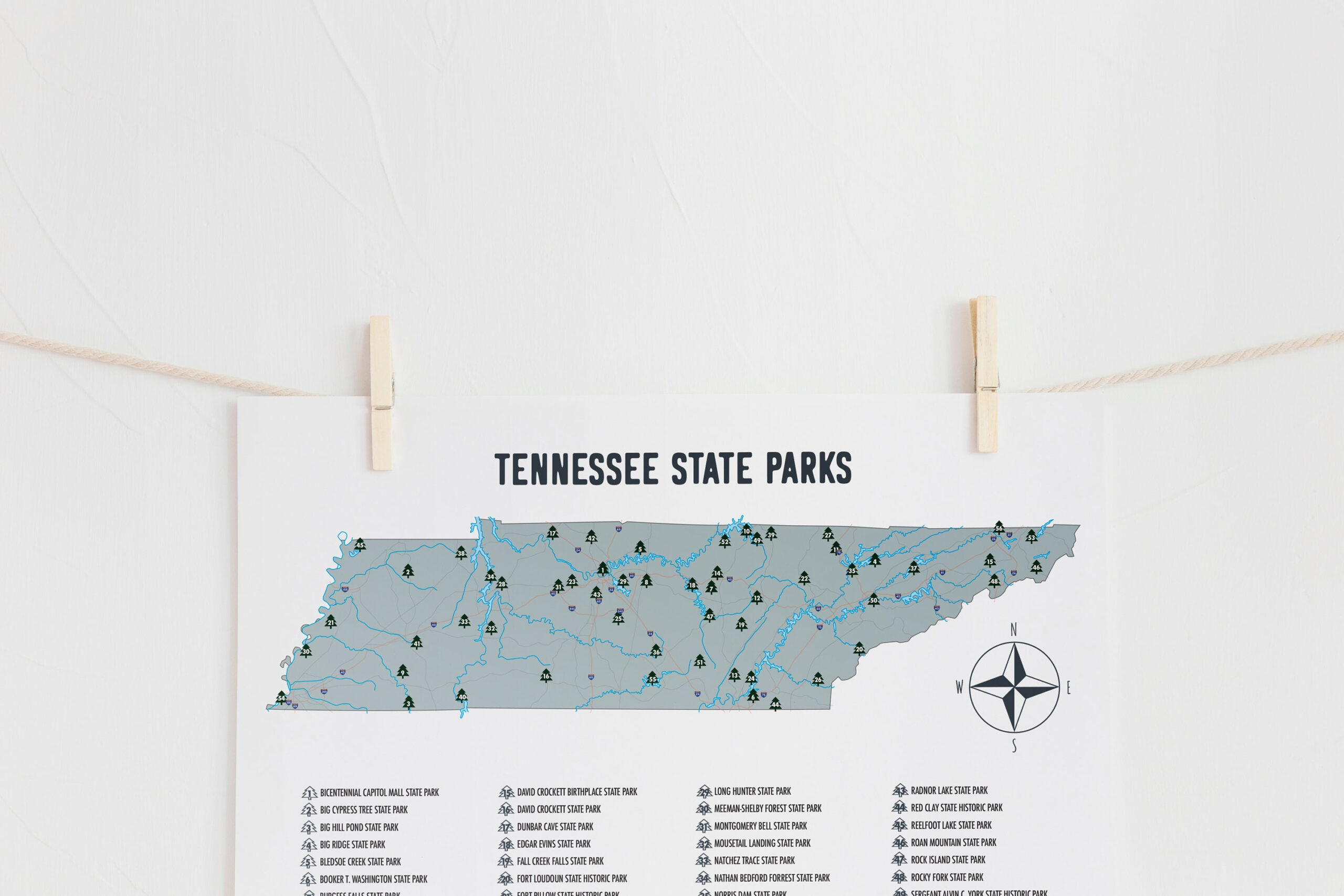 Tennessee State Parks Map Printable Gift, State Parks Checklist in Free Printable Map Of Tennessee State Parks