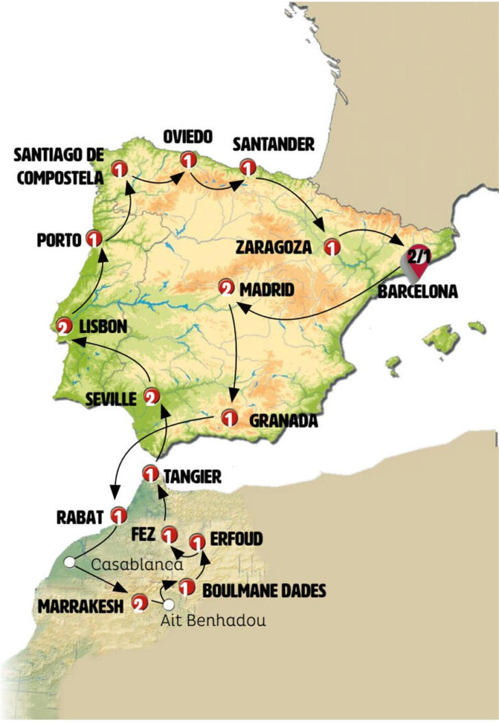 Map of Portugal and Spain and Morocco