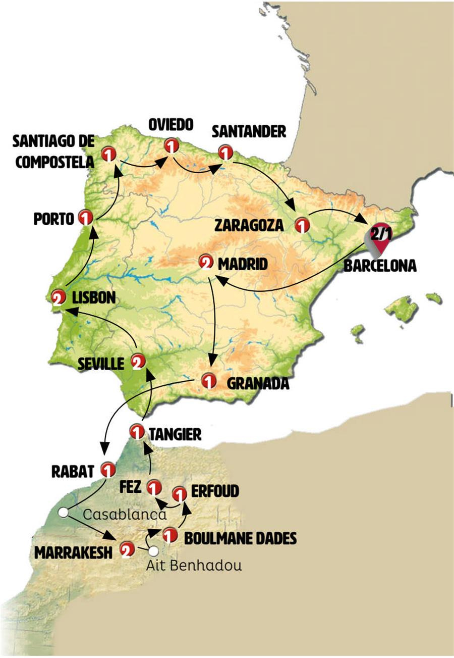 The Big Tour Of Spain, Morocco And Portugal&amp;#039;25-Iberian P-Morocco inside Map Of Portugal And Spain And Morocco