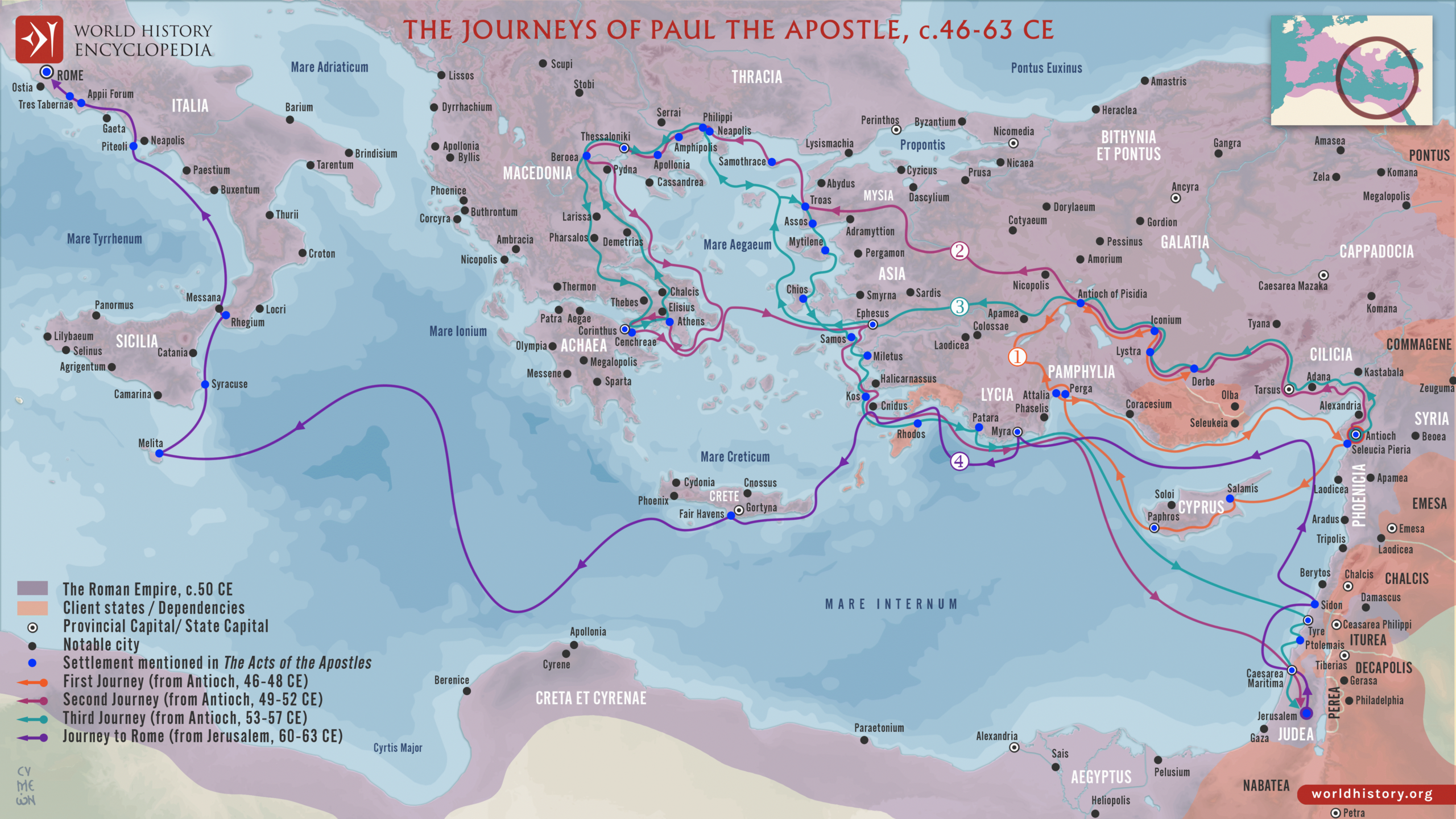 The Journeys Of Paul The Apostle, C. 46-63 Ce - World History in Map Of Paul&amp;#039;S Missionary Journeys Printable