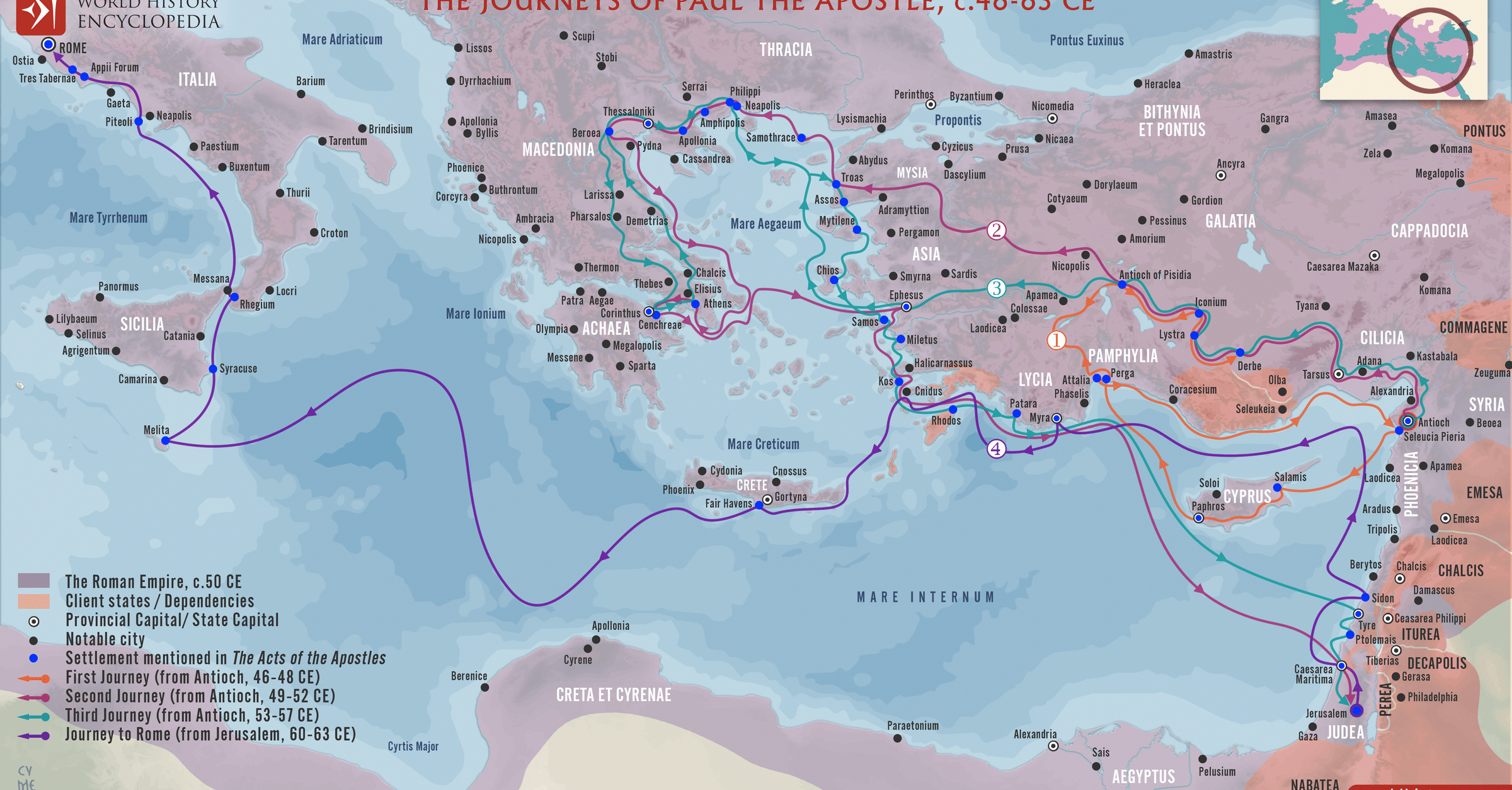 The Journeys Of Paul The Apostle - World History Encyclopedia intended for Printable Map Of Paul&amp;#039;S Journey To Rome