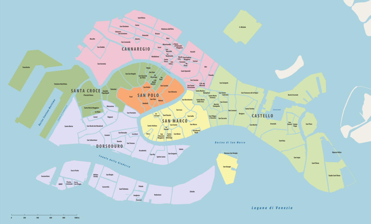 The Sestieri: The 6 Peculiar Venice Areas in Map of Venice Italy Neighborhoods