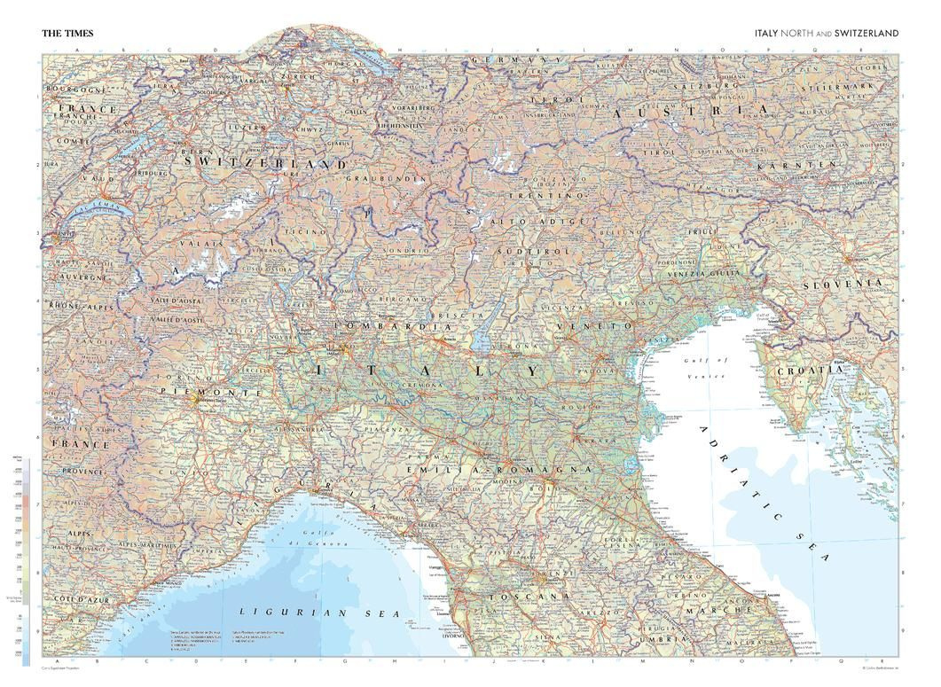 The Times Map Of Italy (North) And Switzerland | Stanfords throughout Map Of Northern Italy And Switzerland