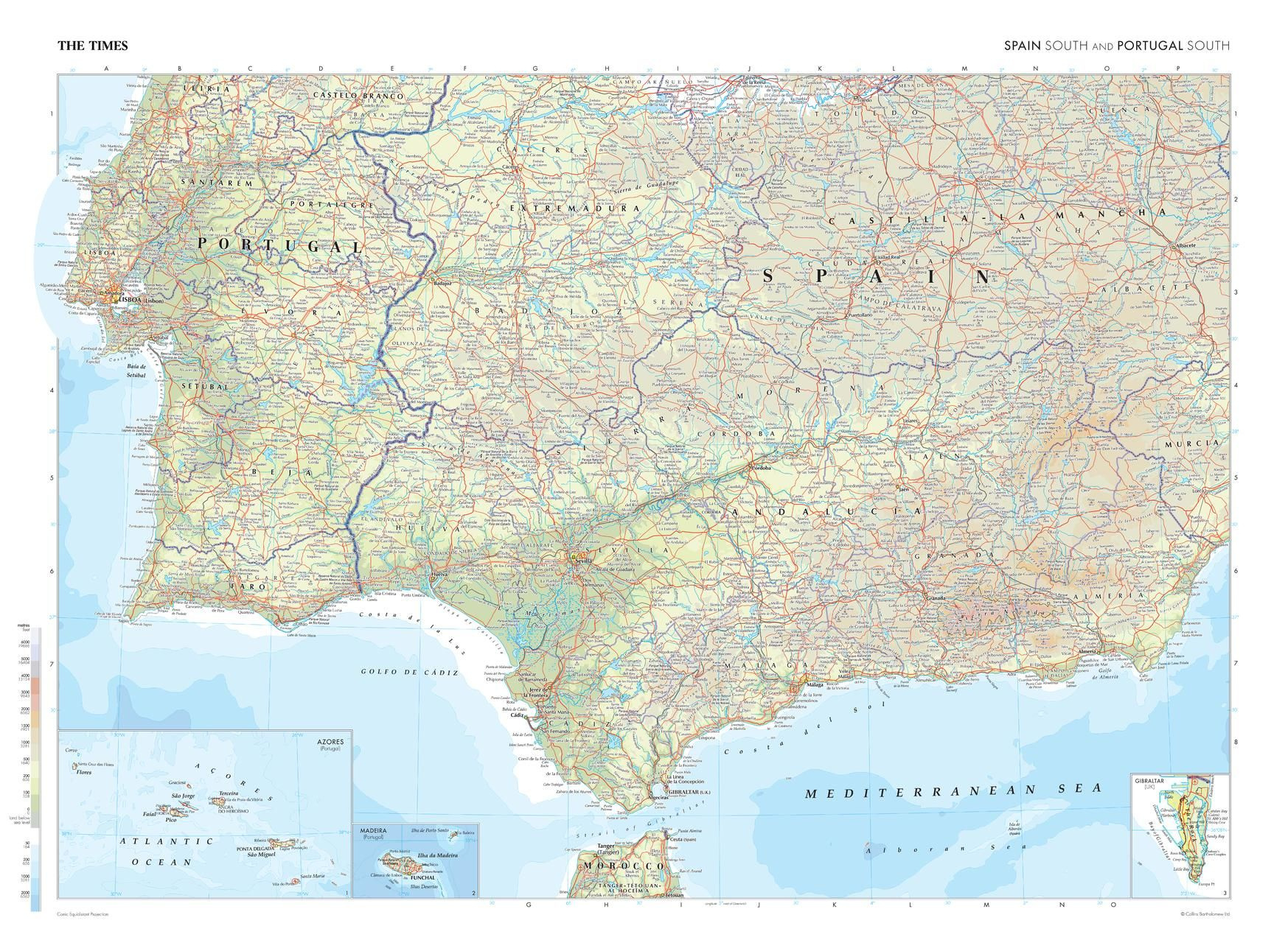 The Times Map Of Spain (South) And Portugal (South) | Stanfords intended for Map of South Spain and Portugal