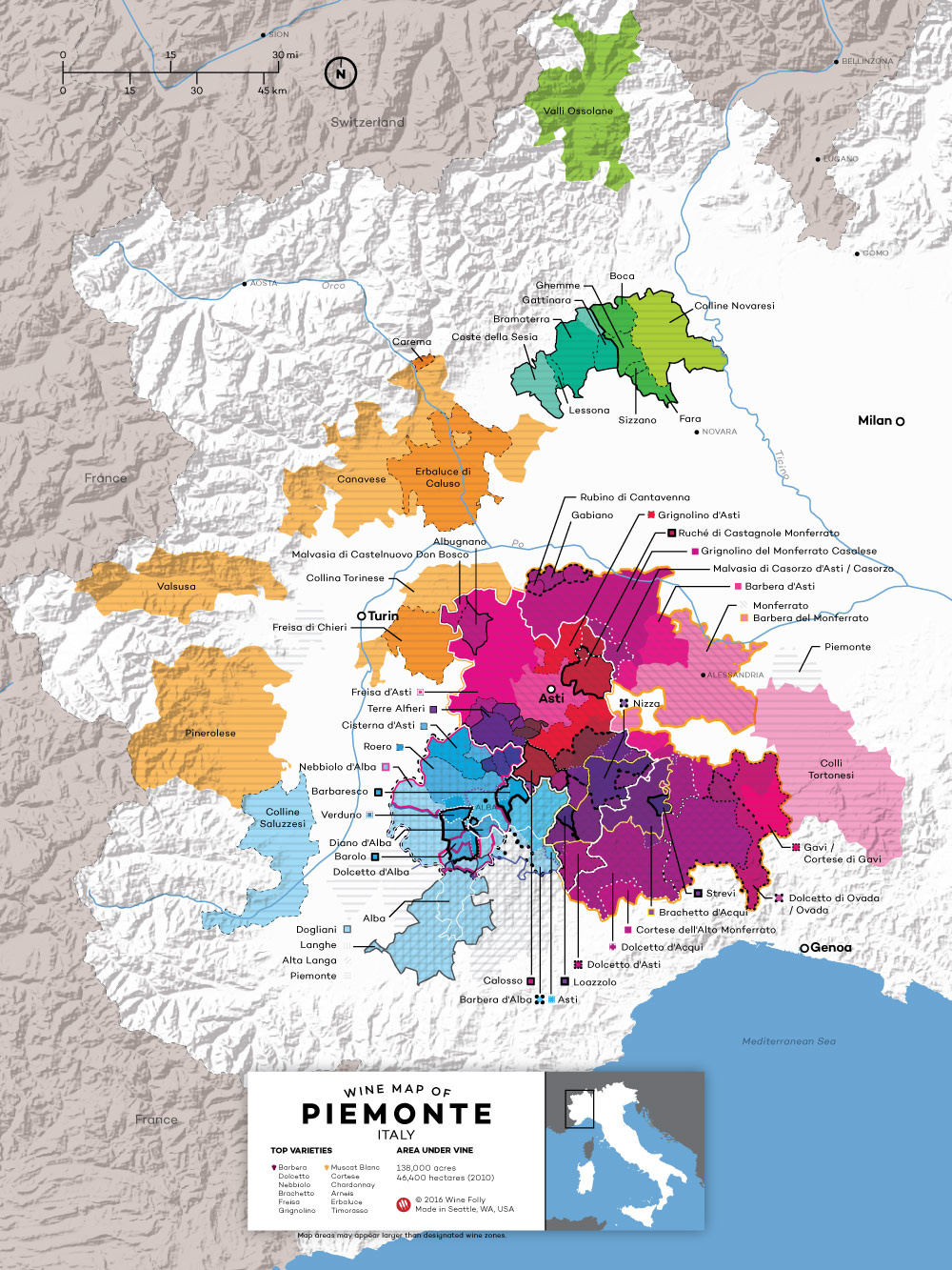 The Wines Of Piedmont, Italy (Docs And Docgs) | Wine Folly in Wine Map Of Piedmont Italy