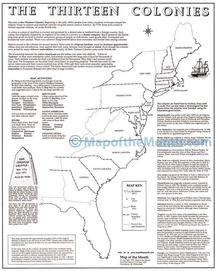 Free Printable Map 13 Original Colonies