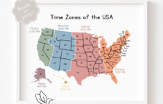 Time Zones Of The Usa Map Educational Poster Printable Geography Classroom  Wall Decor Montessori Homeschool Resource Time Zone United States – Etsy intended for Free Time Zone Map USA Printable