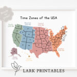 Time Zones Of The Usa Map Educational Poster Printable Geography For Printable High Resolution US Time Zone Map