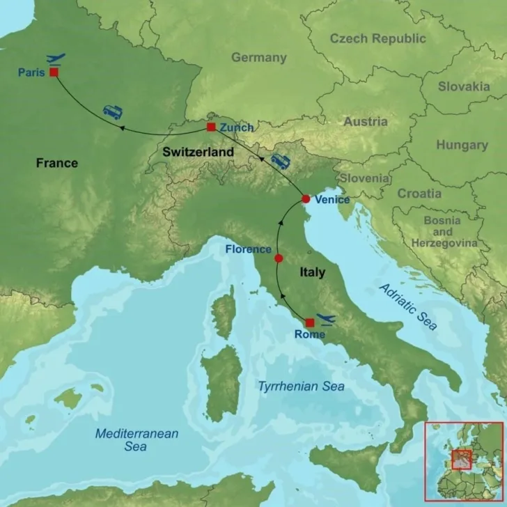 Map of France Germany Switzerland Austria and Italy