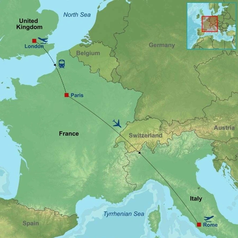 Tour | London Paris And Rome City Package | Indus Travels with regard to Map of London France and Italy