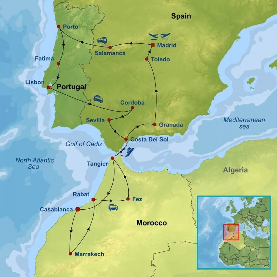 Tour | Wonders Of Portugal Spain And Morocco | Indus Travels within Map Of Spain Portugal And Morocco