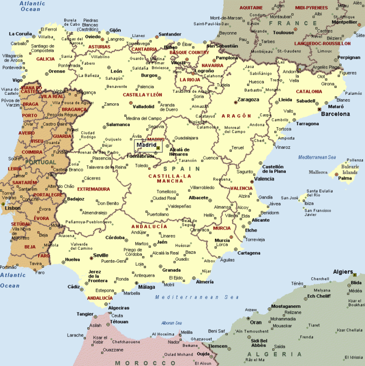Printable Map of Spain and Portugal with Cities Printable Map of Spain and Portugal with Cities