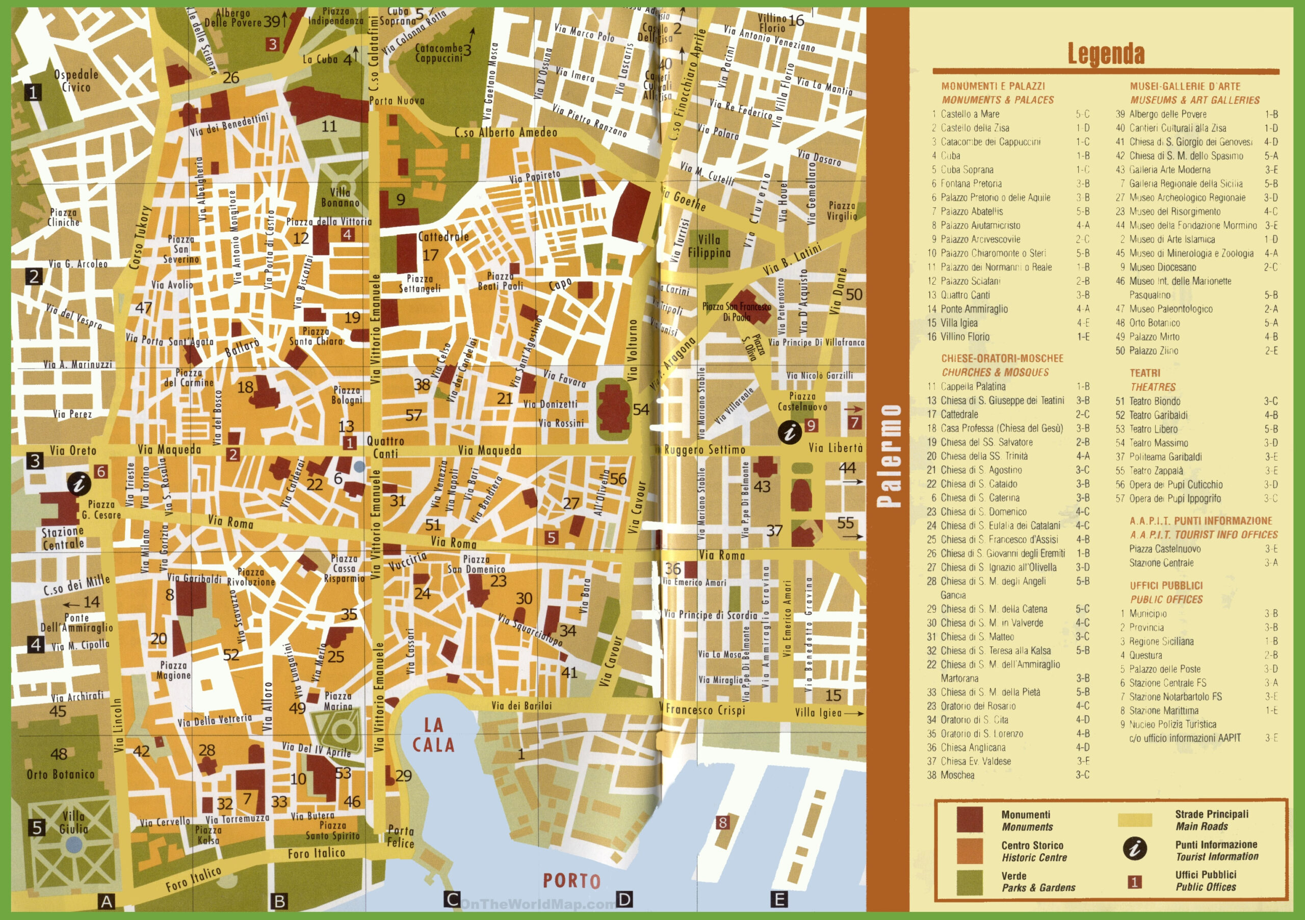 Tourist Map Of Palermo City Centre - Ontheworldmap with City Map of Palermo Italy
