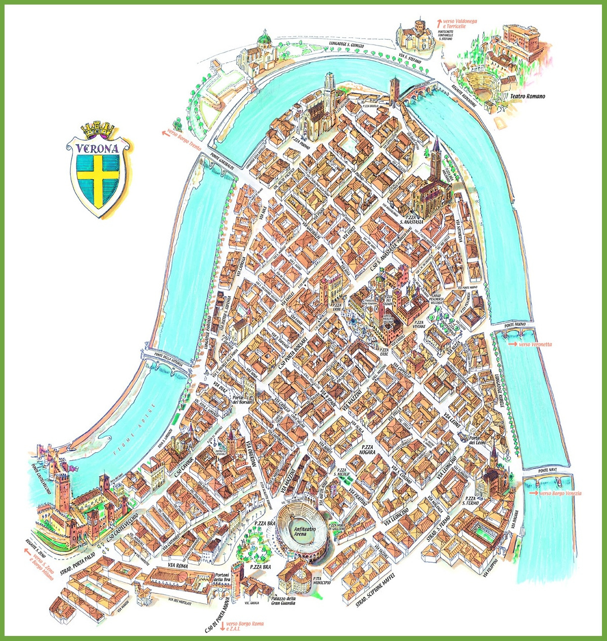 Tourist Map Of Verona City Centre - Ontheworldmap in City Map of Verona Italy