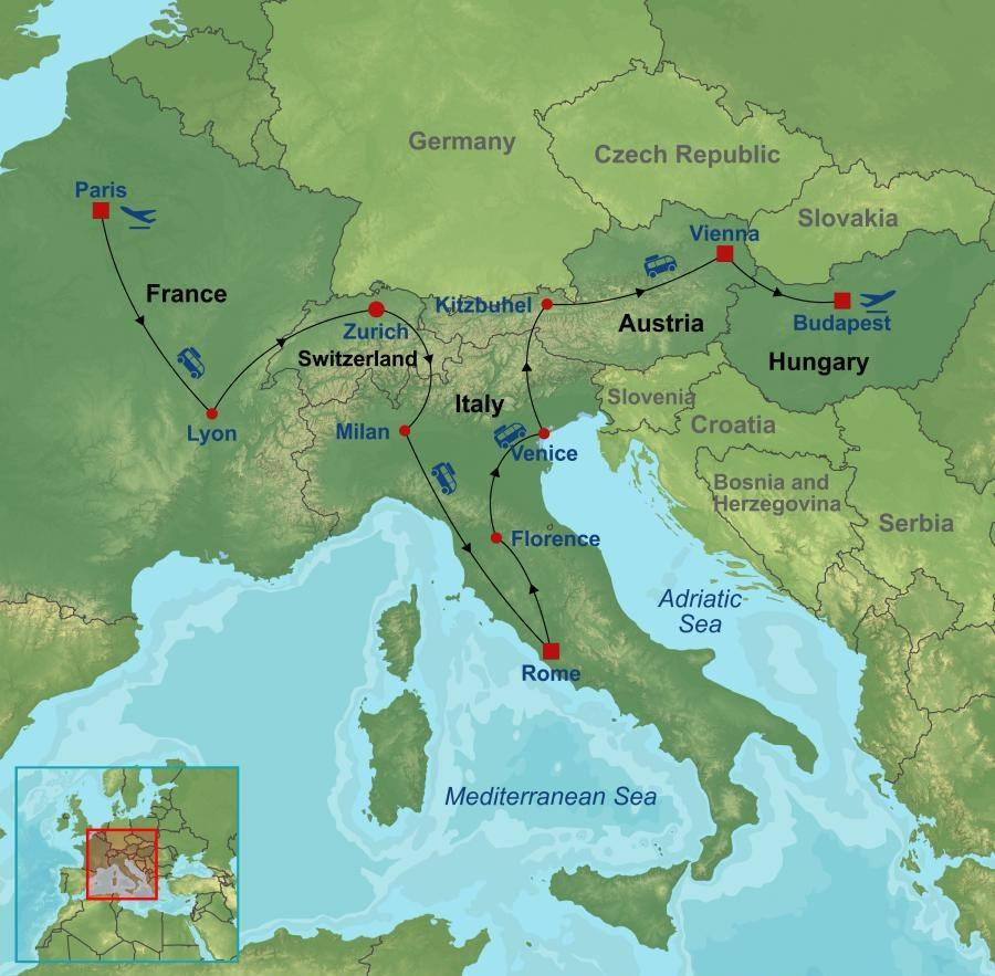 Treasures Of Paris, Switzerland, Italy And Vienna | Indus Travels intended for Map of France Italy Switzerland and Austria