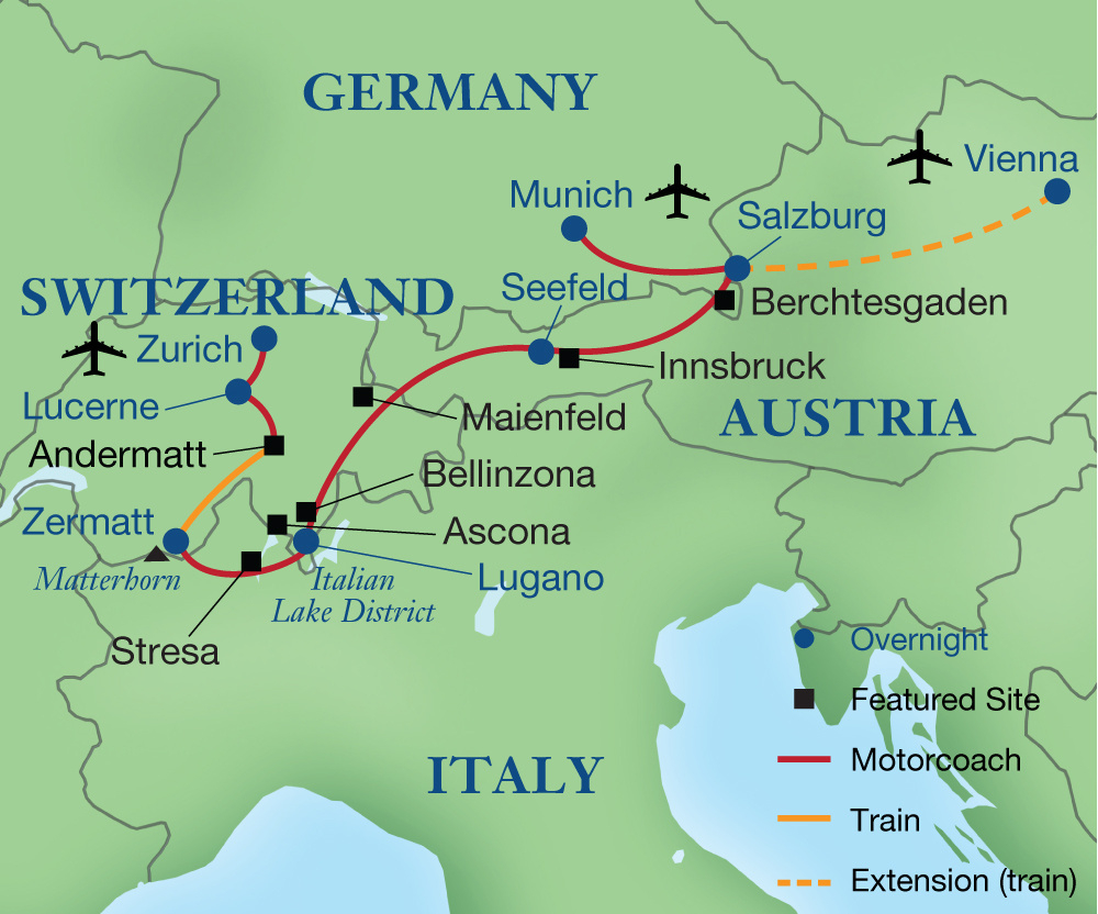 Treasures Of The Alps | Swiss Trains And Italian Lake District inside Map Of Switzerland And Italy