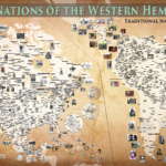 Tribal Nations Of The Western Hemisphere   50"X80"   Canvas With Map Of Western Hemisphere With Names