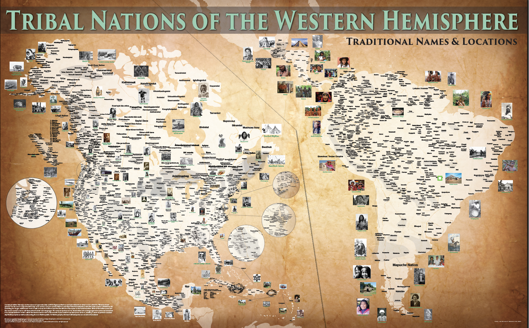 Tribal Nations Of The Western Hemisphere - 50&amp;quot;X80&amp;quot; - Canvas with Map of Western Hemisphere with Names