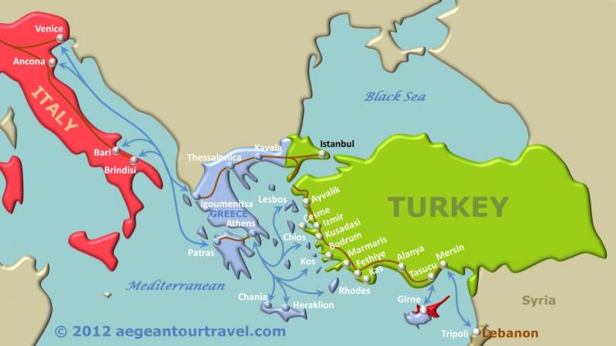 Turkey Ferry Map - Map Of Turkey Ferry (Western Asia - Asia) in Map of Turkey and Greece and Italy