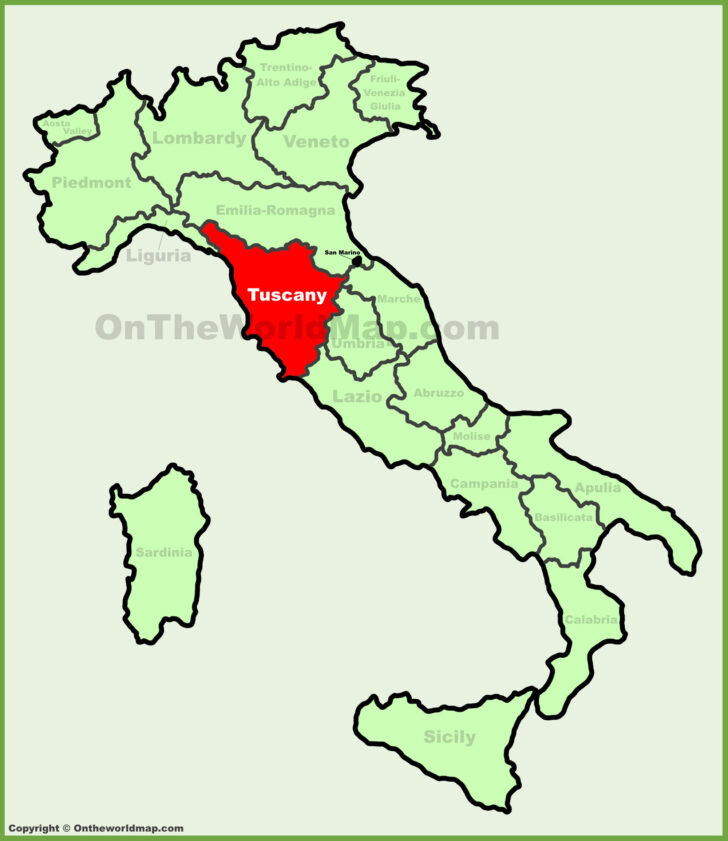 Tuscany on Map of Italy