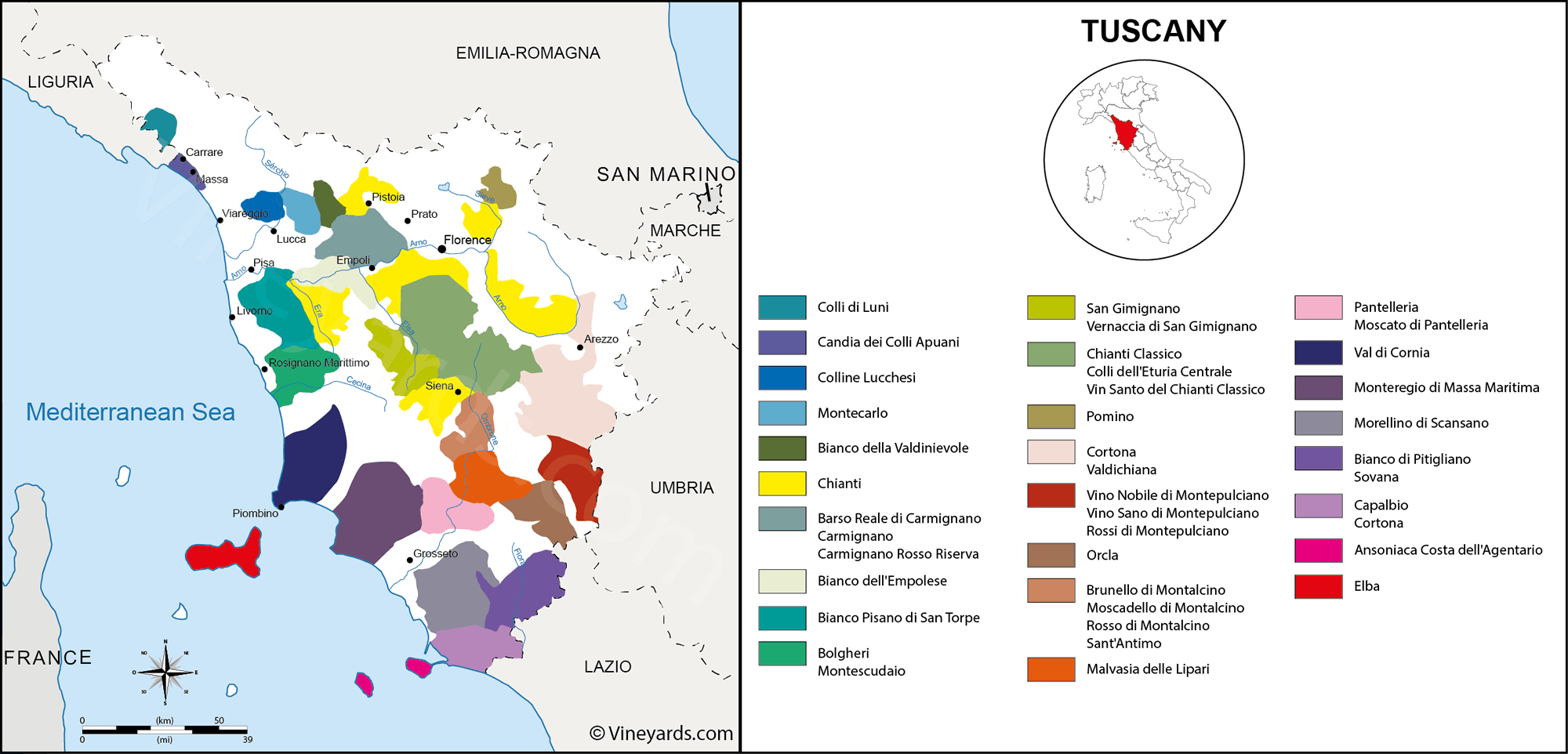 Tuscany Map Of Vineyards Wine Regions intended for Map of Tuscany Italy Wine Regions