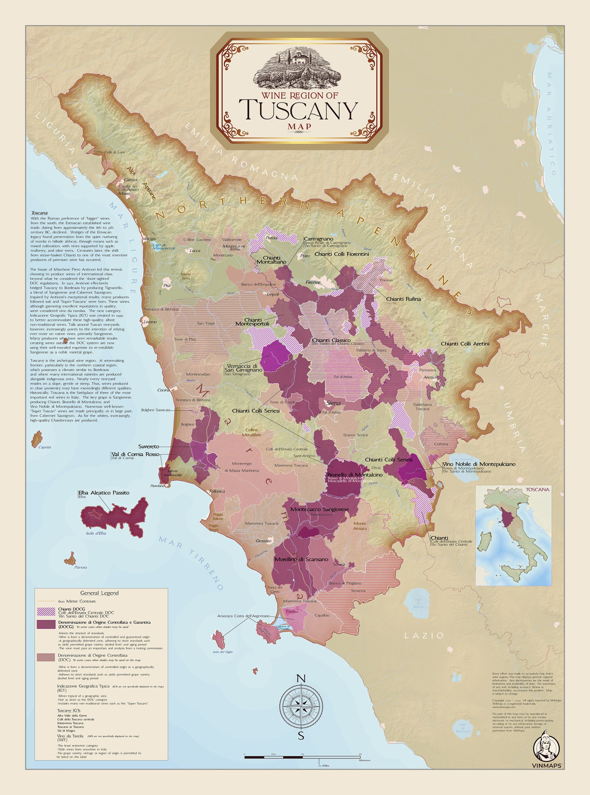 Tuscany Winery Map in Map Of Tuscany Region Of Italy