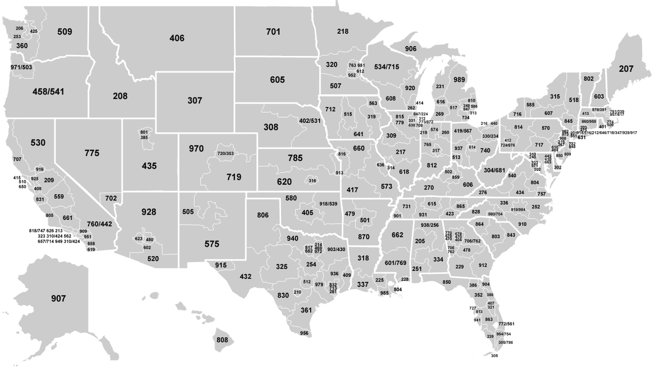 U.s. Area Code Map : Usa regarding Area Code Map United States Printable
