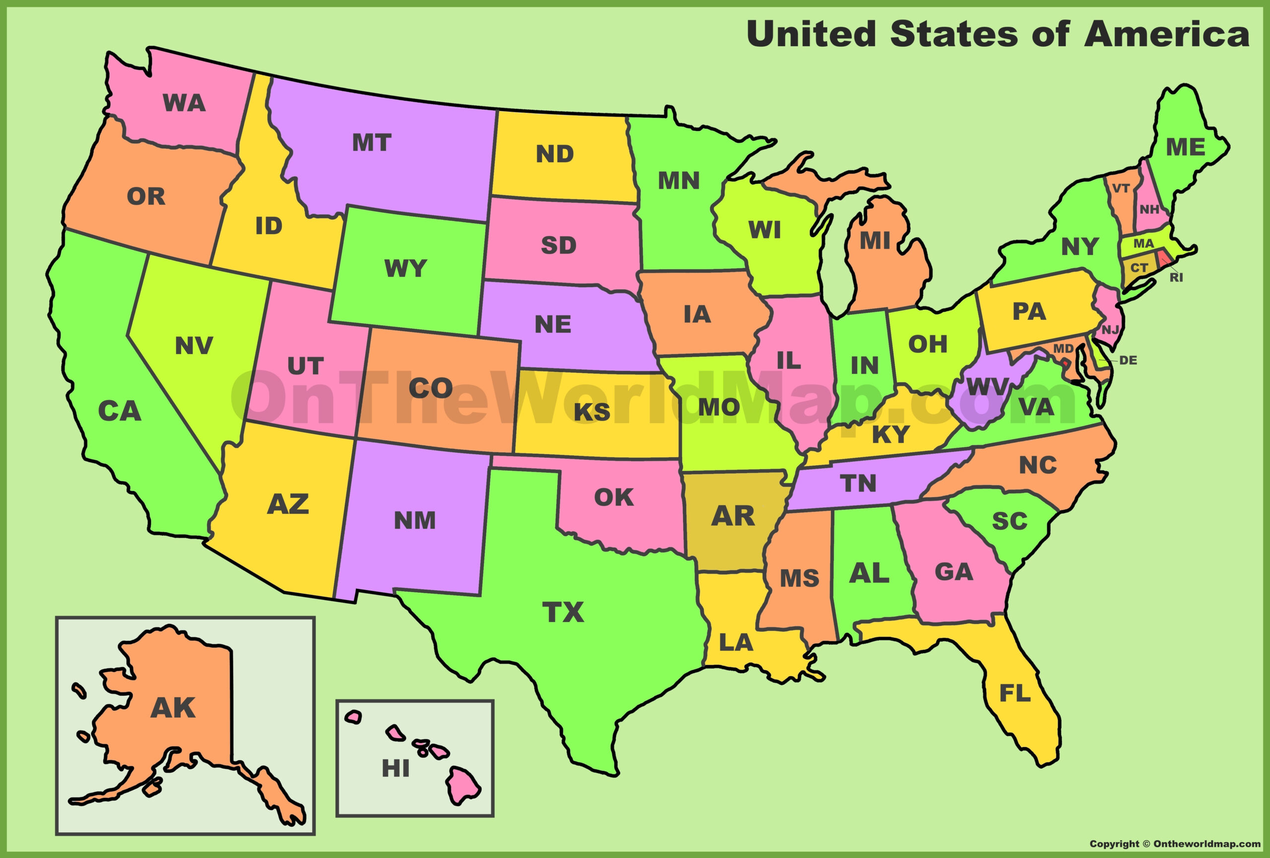 U.s. State Abbreviations Map - Ontheworldmap with regard to Free Printable United States Map With Abbreviations