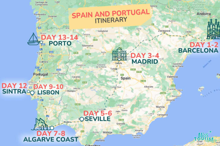 Map of Spain and Portugal Algarve