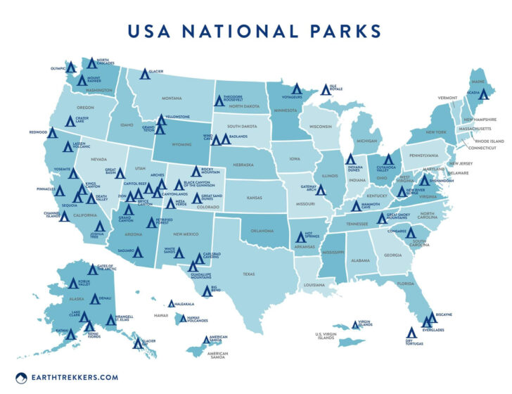 Printable Map of US National Parks