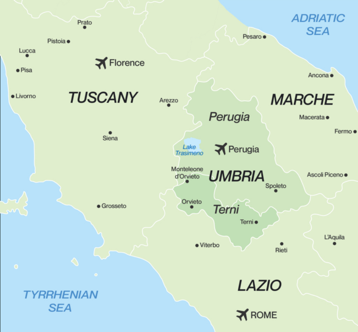 Map of Umbria In Italy