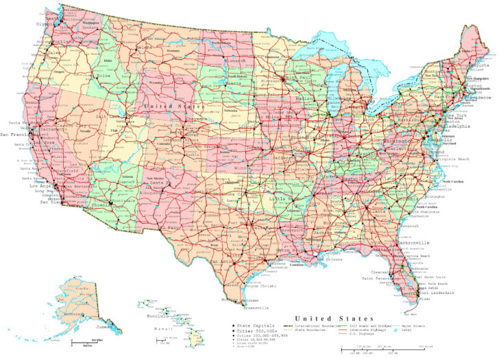 Printable Map of the United States with Cities