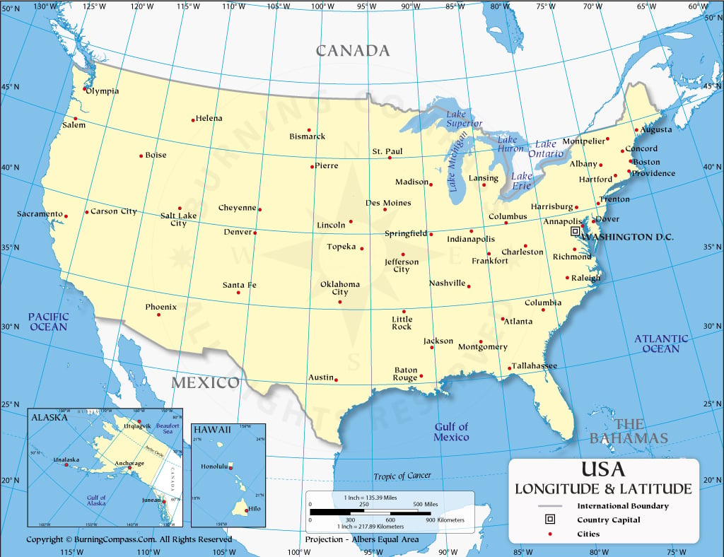 Us Latitude And Longitude Map With Cities intended for US Map Latitude and Longitude Printable