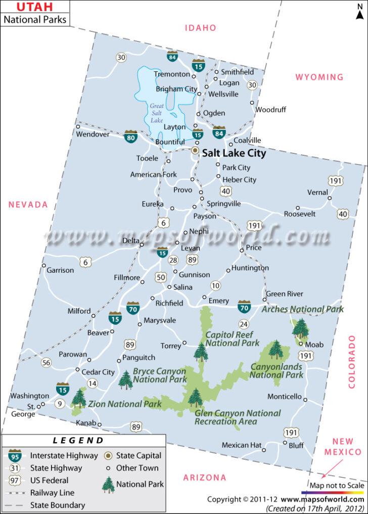Printable Map of Utah National Parks