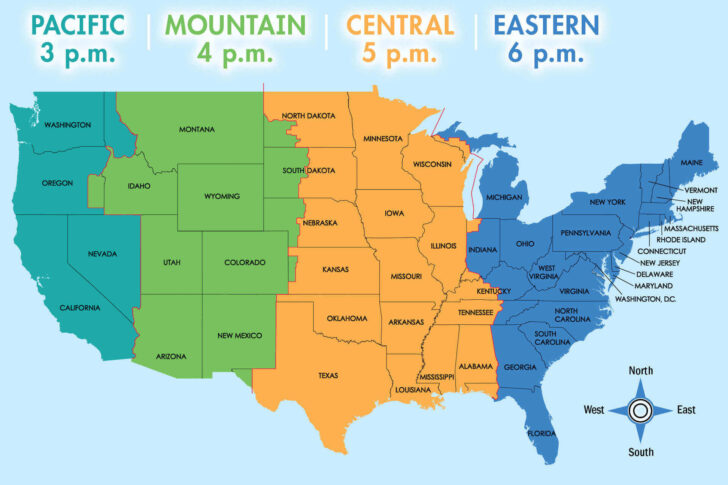 United States Map with Time Zones Printable